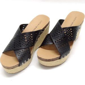 Lucky Brand LK-Neeka Black Rope Wedge Platforms